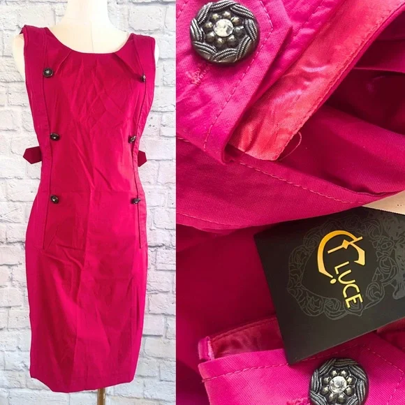 Cluce Pink Evening Dress Bling Cocktail Party Prom Date Sleeveless Wedding Guest - Picture 1 of 12